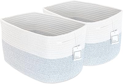 Cotton rope basket FCG Home - Lot of 2 - Woven rope shelf for bathroom, bedroom, living room, toys and clothes (gray and white).. DIAYTAR NIGERIA: Where every Nigerian finds what they need at prices they can afford, delivered promptly.