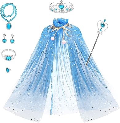 Set of Princess Dress Javist 7 pieces, Princess Dress For Girl with Diadem, Wandmnavation, Gloves, Necklace, Earrings and Baguette For Little Girls (Blue).. Buy better with DIAYTAR Nigeria — the ultimate e-commerce platform in Nigeria.
