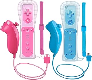 Pgyfdal 2 remote control packs and Nunchuck for Wii/Wii U console, play controller with silicone case and strap for holidays (pink and blue).. Shop easy, pay less, get it fast — with DIAYTAR Nigeria.