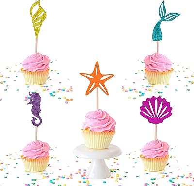 20 pieces of siren glitter confetti for cupcakes, for prenatal celebration, birthday, siren tail, hippocampus, sea star, shell baguettes.. Experience DIAYTAR NIGERIA, where extensive product variety meets pocket-friendly prices and reliable delivery.