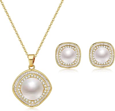 Elegant pearl jewelry set for women, necklace and earrings dotted with freshwater pearls and cubic zircones in a classic design suitable for a gift from Mother's Day, 1, Brass, Pearl.. Join the movement — fast, affordable shopping only at DIAYTAR Nigeria.