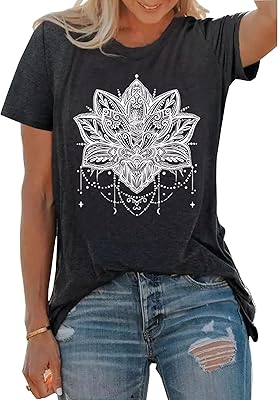 Mandala shirt for women, lotus flower print, short sleeves, Mandala relaxed t-shirts.. Shop smart, shop DIAYTAR - Nigeria's most affordable e-commerce platform with nationwide delivery.