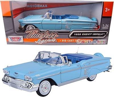1958 Chevrolet Impala Cabriolet, Blue - Motormax Premium American 73267 - Model Used pressure on the scale 1/24.. From office supplies to fashion — DIAYTAR Nigeria brings it fast.