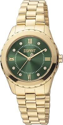Analog watch for women with green quartz dial - gold, gold, bracelet.. DIAYTAR NIGERIA: Putting quality products within reach of every Nigerian through our affordable marketplace.