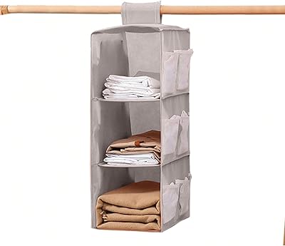 VAZA World Organizer of cupboard suspended at 3 shelves with side pockets in net, cupboard organizer, space saving, perfect hanging cabinet for storage of clothes (gray).. Discover unbeatable variety on DIAYTAR Nigeria — shop today, delivered this week.