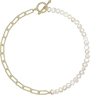 Collar with pearl pliers, makingtec pearls with vintage trombone, thick links, baroque growing pearls, 18-carat gold necklace, retro mode, Valentine's Day jewelry for women and girls (with gift box), or, 1.. Affordable online shopping is just a click away with DIAYTAR Nigeria.