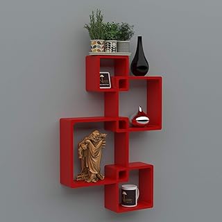 Onlashopy cross floating wall shelf with 4 shelves, (red).. DIAYTAR NIGERIA delivers happiness in 5-8 days with our affordable and diverse product range.