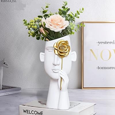 Creative art vase for living room decoration, dried flower pot, Scandinavian style, home office decoration, office decoration, black and white resin vase with human face (white).. DIAYTAR NIGERIA: Making online shopping accessible with affordable prices and nationwide delivery service.