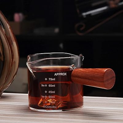 Cup to be measured espresso, triple double -beaked milk cup with wooden handle, transparent glass of 75 ml, barista triple shot espresso cup (1 package).. DIAYTAR NIGERIA combines affordability, variety, and convenience with nationwide delivery services.