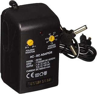 Sevenstar SS104, 1.5 V, 3 V, 4.5 V, 6 V, 7.5 V, 9 V, 12 V DC, AC adapter to DC 500 MA with multi-connectors.. DIAYTAR NIGERIA delivers happiness in 5-8 days with our affordable and diverse product range.
