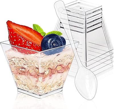 Set of 60 plastic dessert cups (50 ml) with spoons - mini transparent square tasting aperitif cups - disposable party dessert bowl.. Experience the power of choice with DIAYTAR NIGERIA's vast catalog and affordable 5-8 day delivery.