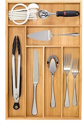 Drawer organizer for cutlery - Large bamboo kitchen drawer separator with 6 storage compartments - 43 x 30 x 4.8 cm.. Discover the perfect balance of price and convenience with DIAYTAR NIGERIA's nationwide e-commerce platform.