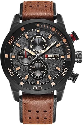 Original Currenile Sports Watch for Men with Waterproof Leather Bracelet 8250 Black Brown.. Transform your online shopping experience with DIAYTAR NIGERIA's affordable and diverse marketplace.