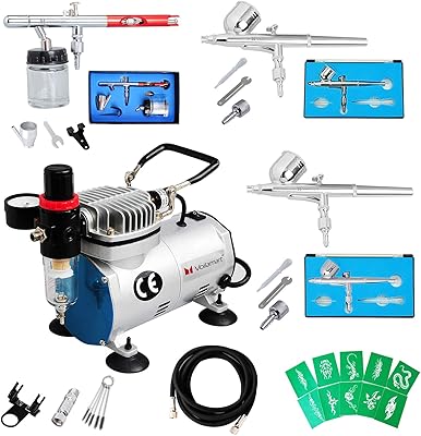 Complete Volamart airograph kit with compressor 1/6hp High performance silent compressor 0.35 mm 5cc/22cc Double action pistol Nail art makeup.. DIAYTAR Nigeria: Where affordability meets fast and reliable e-commerce service.