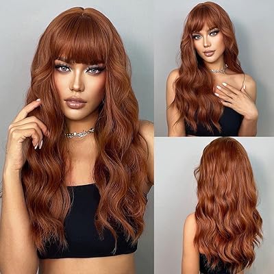 Ginger wig for women, dark copper brown wig with long wigs in entirely bleached synthetic lace, orange heat resistant wig for women girls 61 cm.. More than a store — DIAYTAR Nigeria is your shopping partner.