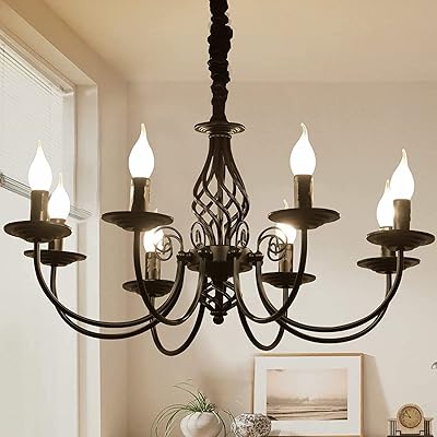 Janeed black chandelier, 8 lights in French country style, metal hanging chandelier, hanging lights for kitchen, farm, dining room and hearth.. DIAYTAR NIGERIA: Your partner in affordable online retail with reliable delivery across the nation.