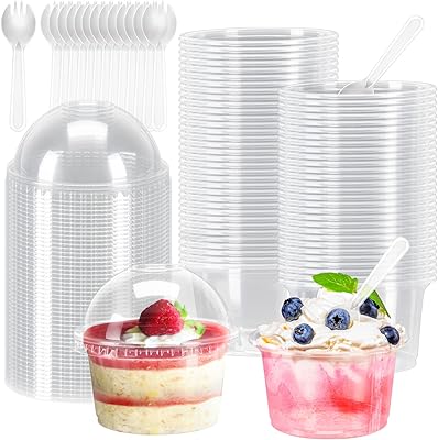 VMIAPXO 50 sets of 8 oz dessert cups with dome and spoons, transparent ice cream bowls, plastic container for snack, salad, fruit, cold meats, pudding, perfect, yogurt, candies.. Shop from anywhere in Nigeria and receive your DIAYTAR purchases at affordable prices within a week.