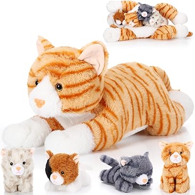 Sky Little - 5 -piece plush kitten set comprising 4 adorable plush kittens in mom's belly and cuddly breastfeeding, birthday gifts for a pajama evening (orange).. Your shopping journey simplified with DIAYTAR NIGERIA's vast selection and budget-friendly shipping.