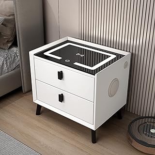 Intelligent bedside table with wireless loading base, modern night table with adjustable LED light, extra table with USB ports, for living room (50 x 40 x 46 cm, white without Bluetooth speaker).. Get more, save more — only on DIAYTAR Nigeria.