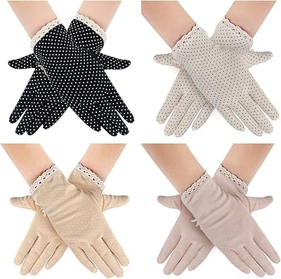 4 pairs of summer gloves for women, sun protection and UV, non -slip cotton lace gloves, pack of 4.. DIAYTAR NIGERIA: Your partner in affordable shopping with nationwide delivery in just 5-8 days.