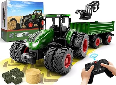Remote -controlled tractor toy, children's RC tractor set and truck and trailer front charger - metal car head/8 wheels/light, agricultural vehicle toys for all -small for boys of 2 3 4 5 6 7 8 9 years old, birthday gift.. DIAYTAR NIGERIA: Where thousands of products meet affordable prices and reliable 5-8 day delivery.
