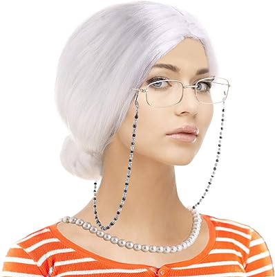 Set of costumes Viacool Old Lady-Grandmother's wigs, wig hats, Madea Granny glasses, Lautes chain, pearl necklace (5 rooms).. Discover a world of affordable shopping with DIAYTAR NIGERIA's vast marketplace delivered to you in days.