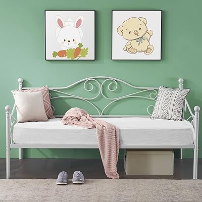 Luxury metal bed frame veselo for double day bed supporting steel sheets/headboard with solid feet/multifunction mattress box spring, classic white.. Experience the convenience of online shopping with DIAYTAR NIGERIA's reliable 5-8 day delivery service.