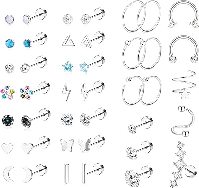 FIBO STEEL 20G Surgical steel rod earrings for women, multiple cartilage nails package, Creole earrings in the shape of a flower, butterfly, heart, flat back earrings, Helix conch ear piercings.. Elevate your shopping experience with DIAYTAR NIGERIA's vast catalog and budget-friendly options.