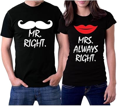 Set of matching torque shirts Mr Right Mrs Always Right for him and his t-shirts.. DIAYTAR NIGERIA connects you with endless possibilities through our affordable e-commerce platform.