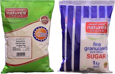 Natural semolina (suji) white 1kg + sugar1kg value pack.. DIAYTAR NIGERIA delivers more than purchases - we deliver affordable shopping solutions within the week.