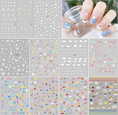 11 AWN star stickers leaves for nail art, cloud, moon, rainbow, heart, self-adhesive 3D stickers for nail art, multi-element series star and sky, nail supplies to do yourself for women, girls and children.. Shop confidently with DIAYTAR NIGERIA, offering affordable prices and reliable delivery within a week.