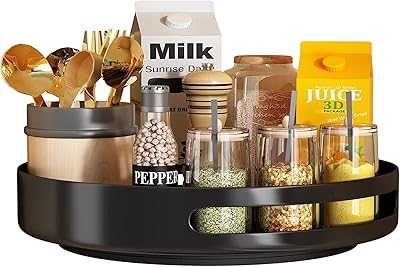 Moxlux Lazy Susan organizer with non-slip cushion, rotating spice shelves in 12 inch steel with turntable for kitchen pantry, black.. DIAYTAR Nigeria: Your one-stop online shop with unbeatable prices and nationwide delivery in under 8 days.