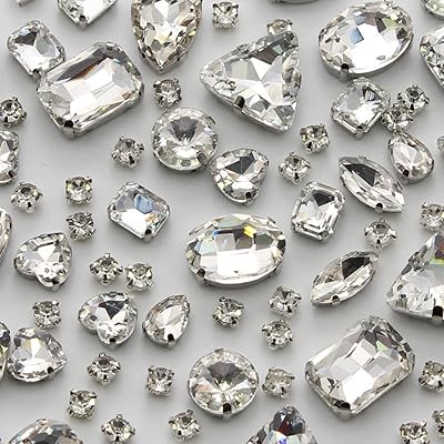Tanosii Sew on rhinestones 100 pieces of mixed shapes in sewing glass on precious mental stone crystal flat with silver claw for artisanal jewelry white clothing.. DIAYTAR NIGERIA brings the market to your screen with thousands of affordable products delivered to your door.
