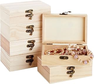 Raw wooden jewelry box - Package of 6 wooden jewelry boxes with locking clip for DIY projects, interior decoration, storage case, 5.9 x 3.9 x 1.97 inches.. DIAYTAR NIGERIA brings satisfaction with every purchase through affordable prices and prompt shipping.