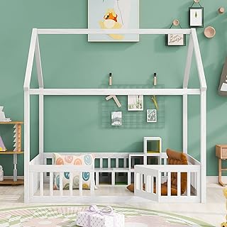 Lostcat Maison De Maison Montessori full grandeur for children with balustrade and door, wooden bed in solid pine bed, no upholstery necessary, easy to assemble for children, adolescents, girls, boys, white washed out.. Make every purchase count with DIAYTAR Nigeria — shop smart, shop fast.