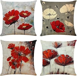 4 -piece cushion covers cushion with red floral pattern.. DIAYTAR NIGERIA makes every shopping desire a reality with affordable prices and delivery in 5-8 days.