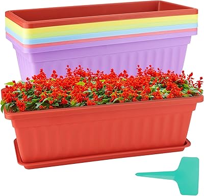 Zoenhou Lot of 6 17 -inch flowers of flowers, rectangular plastic planter with trays and 30 green labels for window rim, patio, garden, interior decoration, porch.. Shop the future with DIAYTAR NIGERIA - thousands of products, unbeatable prices, delivery within a week.
