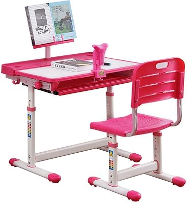 Study table set and adjustable desk for Bojoy children with sliding storage drawer, pencil bag and book support (pink).. Experience shopping without compromise at DIAYTAR NIGERIA, with vast selection and quick delivery.