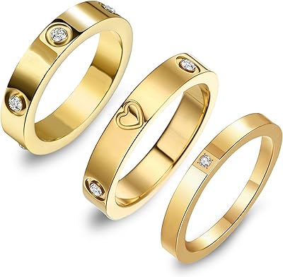 Friendship ring for women 3 pieces, 18 carat gold plated, cubic zirconia, stainless steel ring, wedding promise ring, birthday jewelry, gifts for women.. Wide range, low cost, fast delivery — that’s DIAYTAR Nigeria.