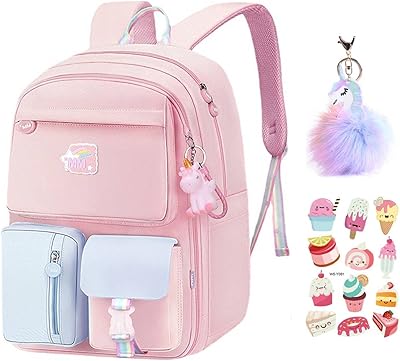 Cute backpack for children and girls, light backpack and travel resistant, for primary school, with free unicorn keychain.. Experience convenient online shopping on DIAYTAR Nigeria — wide selection and affordable delivery.