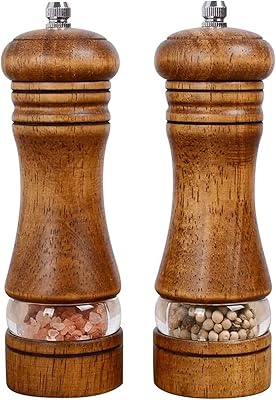 Set of Delfino salt and wooden pepper mills, set of classic rechargeable manual salt mills with adjustable visible acrylic window, 6.5 inch ceramic grinding rotor, 2 package of 2.. DIAYTAR NIGERIA: Creating access to affordable products for every Nigerian with our swift delivery service.