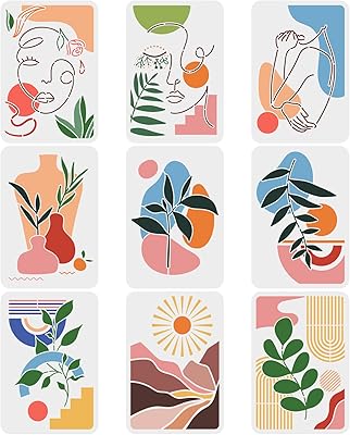 Fingerinspire 9pcs Boho Sunrise Stencil Stencils of abstract art 11.7x8.3 inches large stencils of tropical plants reusable female facial paint stencils, geometric art stencils, canvas, paper.. DIAYTAR NIGERIA delivers what you want at prices you'll love, all within 5-8 days nationwide.