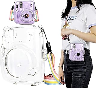 Instant transparent case for mini 11, transparent protective case, compatible with the instantaneous camera Fujifilm Instax Mini 11 with adjustable rainbow strap, gift for friends and family.. DIAYTAR NIGERIA transforms online retail with unbeatable prices and consistent delivery timeframes.