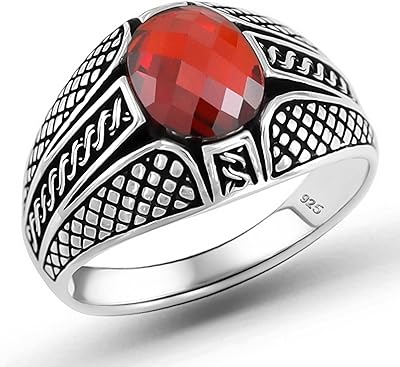 Sterling 925 Silver Silver Ring with oval ruby ​​and cubic zirconia for men.. DIAYTAR NIGERIA delivers satisfaction with every purchase through our affordable and reliable service.