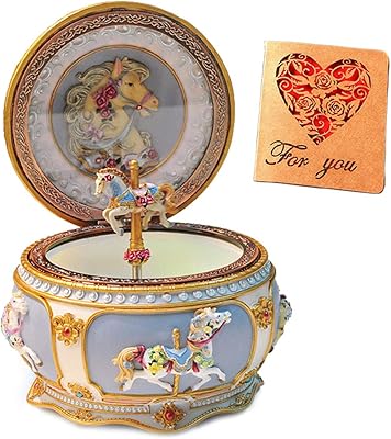 Round Music Box Almostville Classic Horse, Collection Music Box carved in LED light resin, Mechanical Music Box with 18 Sankyo Horse Notes Turning with Music.. E-commerce made for Nigeria — fast delivery and low prices at DIAYTAR.