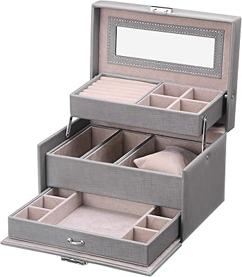 Beachum jewelry box, jewelry boxes for women and girls, jewelry organizer with mirror lock, jewelry storage bag support, SSH77H Gray Portable Travel case.. Explore the biggest product variety online — only at DIAYTAR Nigeria.