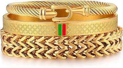 Men bracelets in stainless steel, gold bracelets for men, set of bracelets with imperial crown pattern and Roman numerals.. DIAYTAR NIGERIA brings the market to your fingertips with affordable prices and swift delivery services.