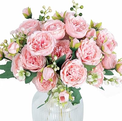 5 heads of peonies in pure radonon made by hand, realistic decoration for the house, simulation of false flowers, adapted to any event, wedding, close to the natural (light pink).. Your digital shopping ally, DIAYTAR NIGERIA offers extensive selection with budget-friendly delivery.
