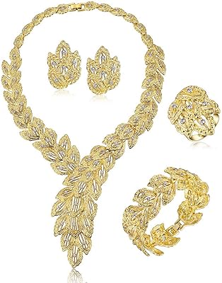 Fauoir set of luxury jewelry for women Africa dubai 18 -carat gold plated with crystal bib rhinestones and earrings for wedding, promo ball.. DIAYTAR NIGERIA brings the marketplace to your home with budget-friendly prices and nationwide delivery.