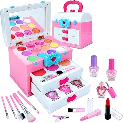 Washable makeup kit for children for little girls from 3 to 8 years old, a real set of makeup toys with portable makeup box, lipsticks, brushes and mirror for young children, birthday simulation game, Christmas.. You deserve better shopping — choose DIAYTAR Nigeria today.